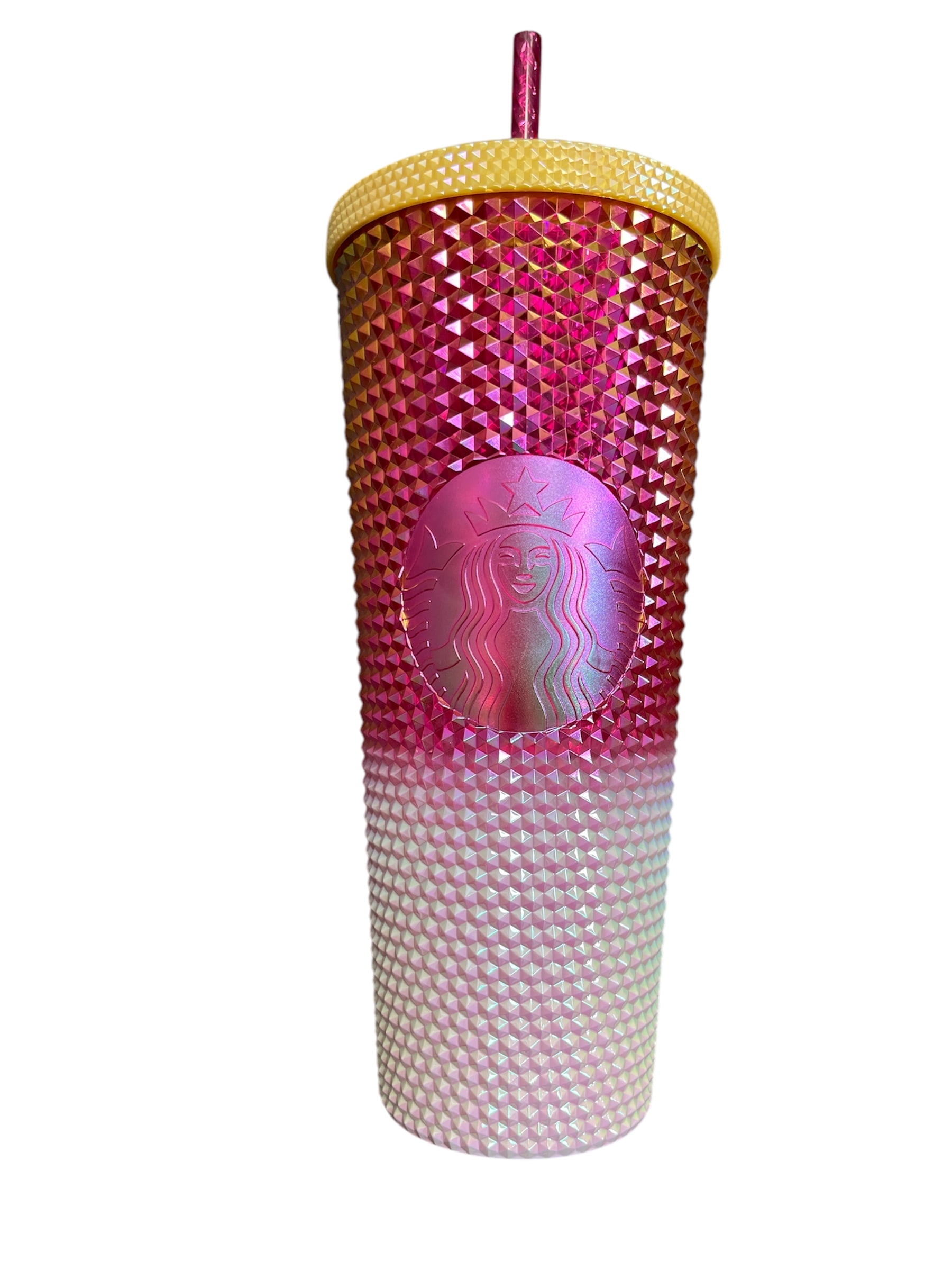 Starbucks Chrome Pink & White Studded Ombre Venti Cold Cup 24 oz