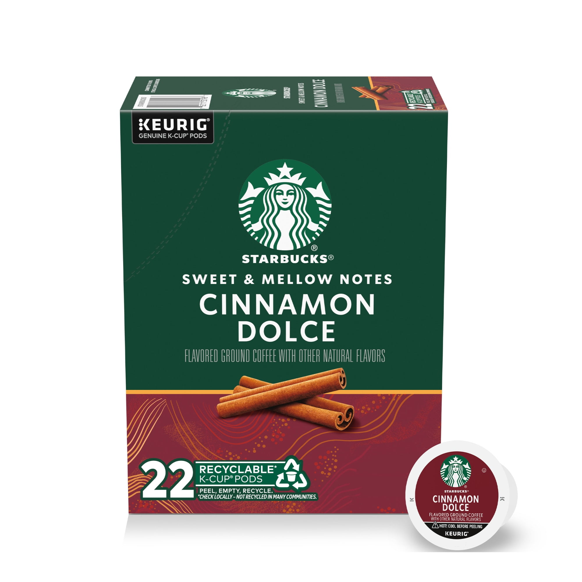 Starbucks Cinnamon Dolce, Hot or Iced Coffee, Flavored K-Cup Coffee Pods, 22 Count