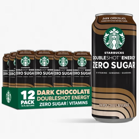 Starbucks Zero Sugar Dark Chocolate Doubleshot Coffee Energy Drink, 15 fl oz Cans, 12 pack