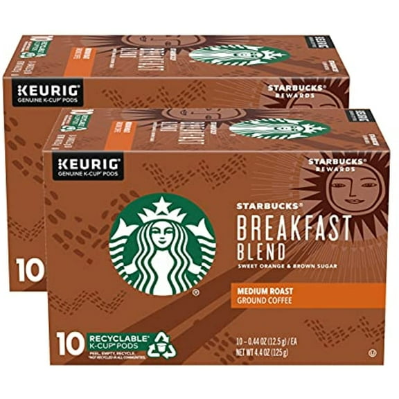 Starbucks Coffee K-Cup Pods, Breakfast Blend Medium Roast, Ground Coffee K-Cup Pods For Keurig Brewing System, 10 Ct K-Cup Pods Per Box (Pack Of 2 Boxes)