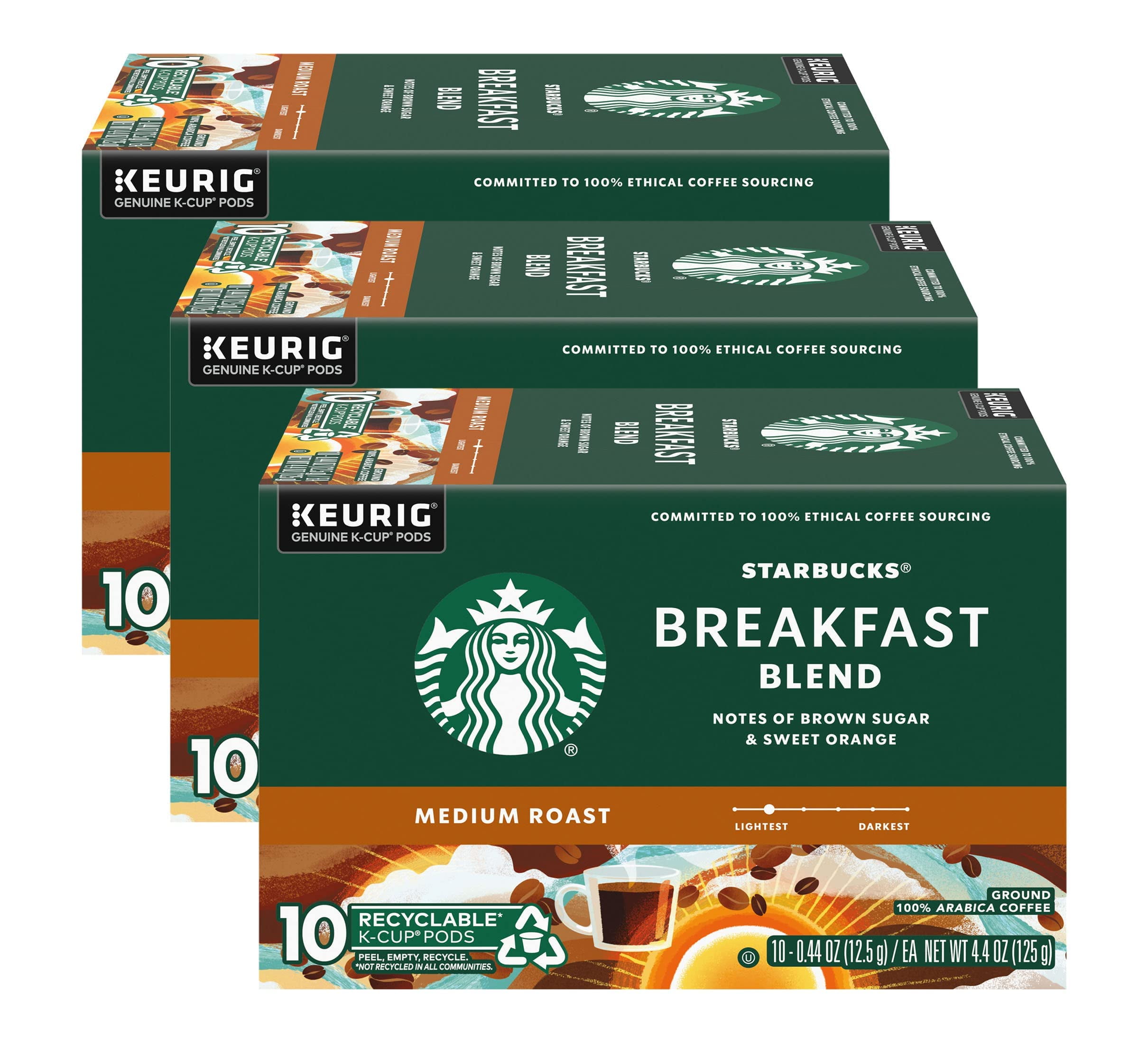 Starbucks Coffee KCup Pods, Breakfast Blend Medium Roast, Ground