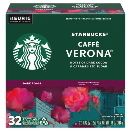 Starbucks Coffee K-Cup Pods Ground Dark Roasted Caffe Verona Box 32 Count