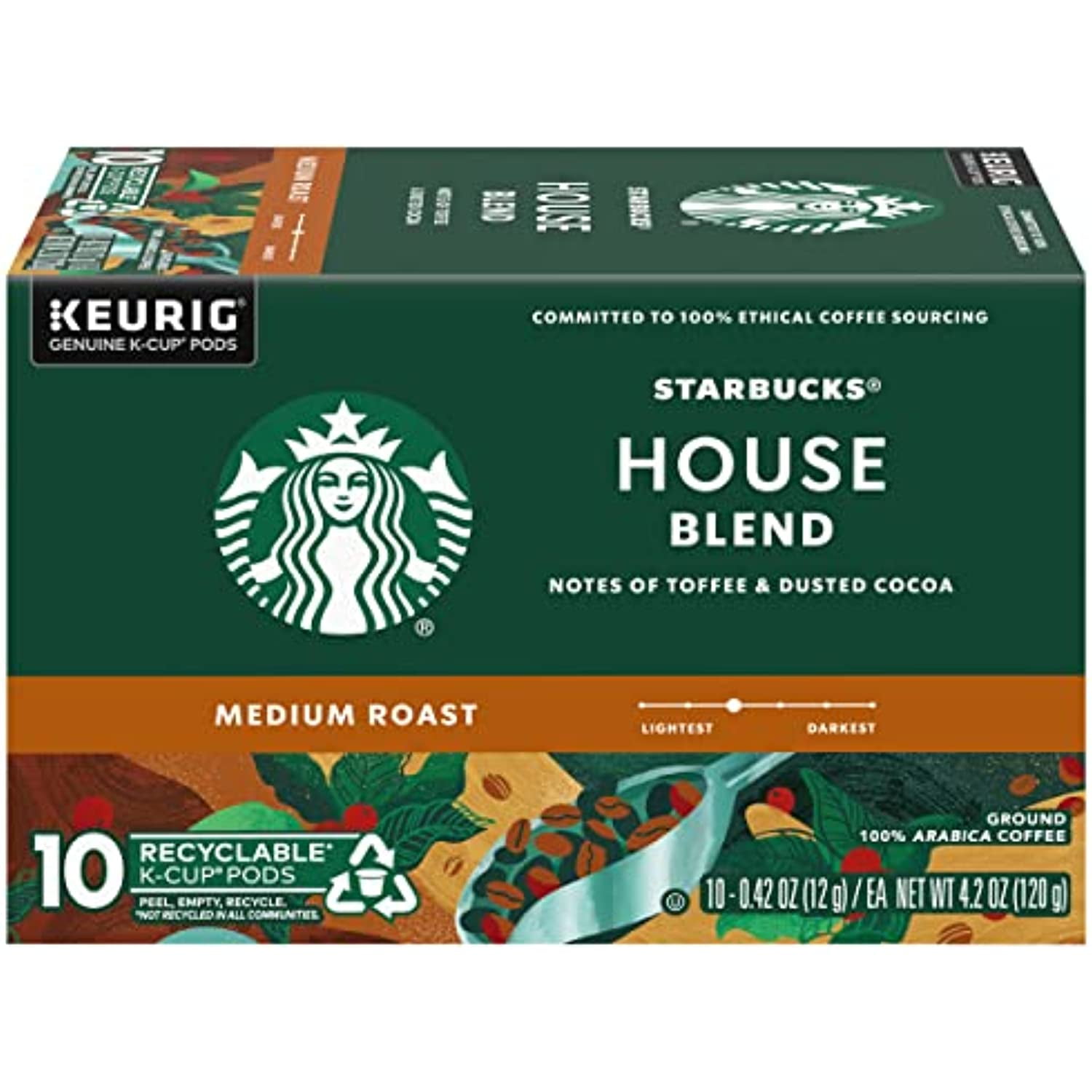 Starbucks Coffee KCup Pods, House Blend, Medium Roast Coffee, Notes Of