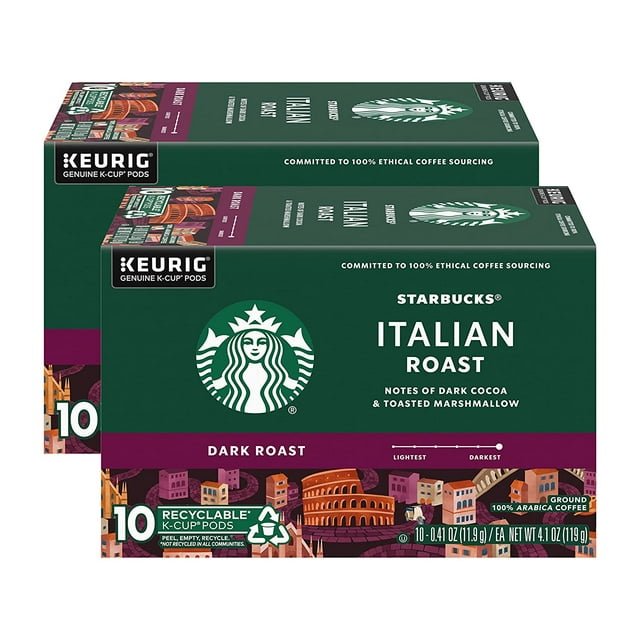 Starbucks Coffee KCup Pods, Italian Roast Coffee, Dark Roast, 100