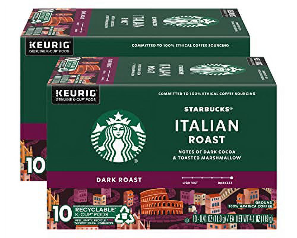 Starbucks Coffee KCup Pods, Italian Roast Coffee, Dark Roast, 100 Ground Arabica Coffee