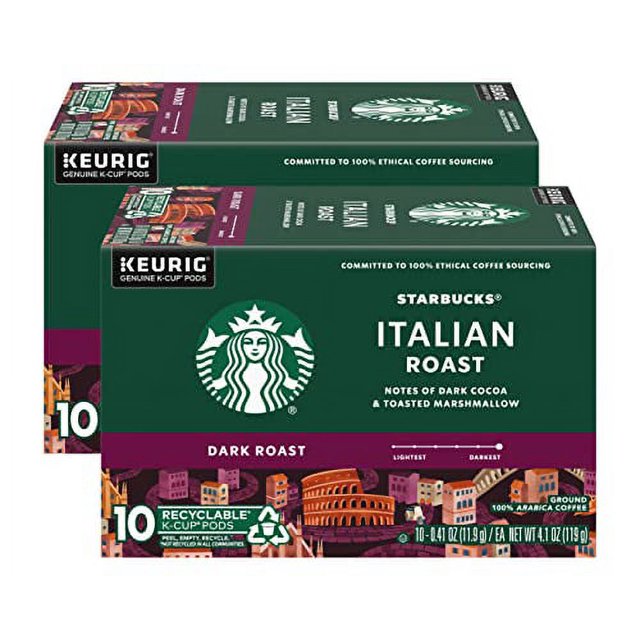 Starbucks Coffee KCup Pods, Italian Roast Coffee, Dark Roast, 100 Ground Arabica Coffee