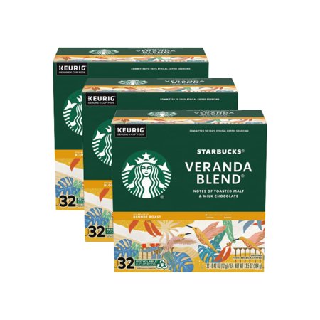 Starbucks Coffee K-Cup Pods, Veranda Blend, Blonde Roast Coffee, Notes of Toasted Malt & Milk Chocolate, Keurig Genuine K-Cup Pods, 32 CT K-Cups/Box (Pack of 3 Box)