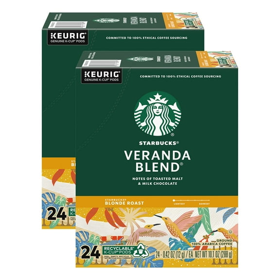 Starbucks Coffee K-Cup Pods, Veranda Blend, Blonde Roast Coffee, Notes Of Toasted Malt & Milk Chocolate, Keurig Genuine K-Cup Pods, 24 Ct K-Cups/Box (Pack Of 2 Boxes)