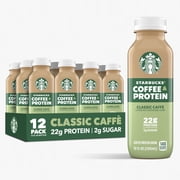 Starbucks Coffee & Protein, Classic Caffe, 12 fl oz Bottles, (12 pack) High Protein Iced Coffee​