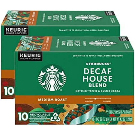 Starbucks Coffee Starbucks Decaf House Blend Coffee K-Cup Pods, Medium Roast Decaffeinated Ground Coffee K-Cups For Keurig Brewing System, 10 Ct K-Cups/Box (Pack Of 2 Boxes) 10 Count (Pack Of 1)