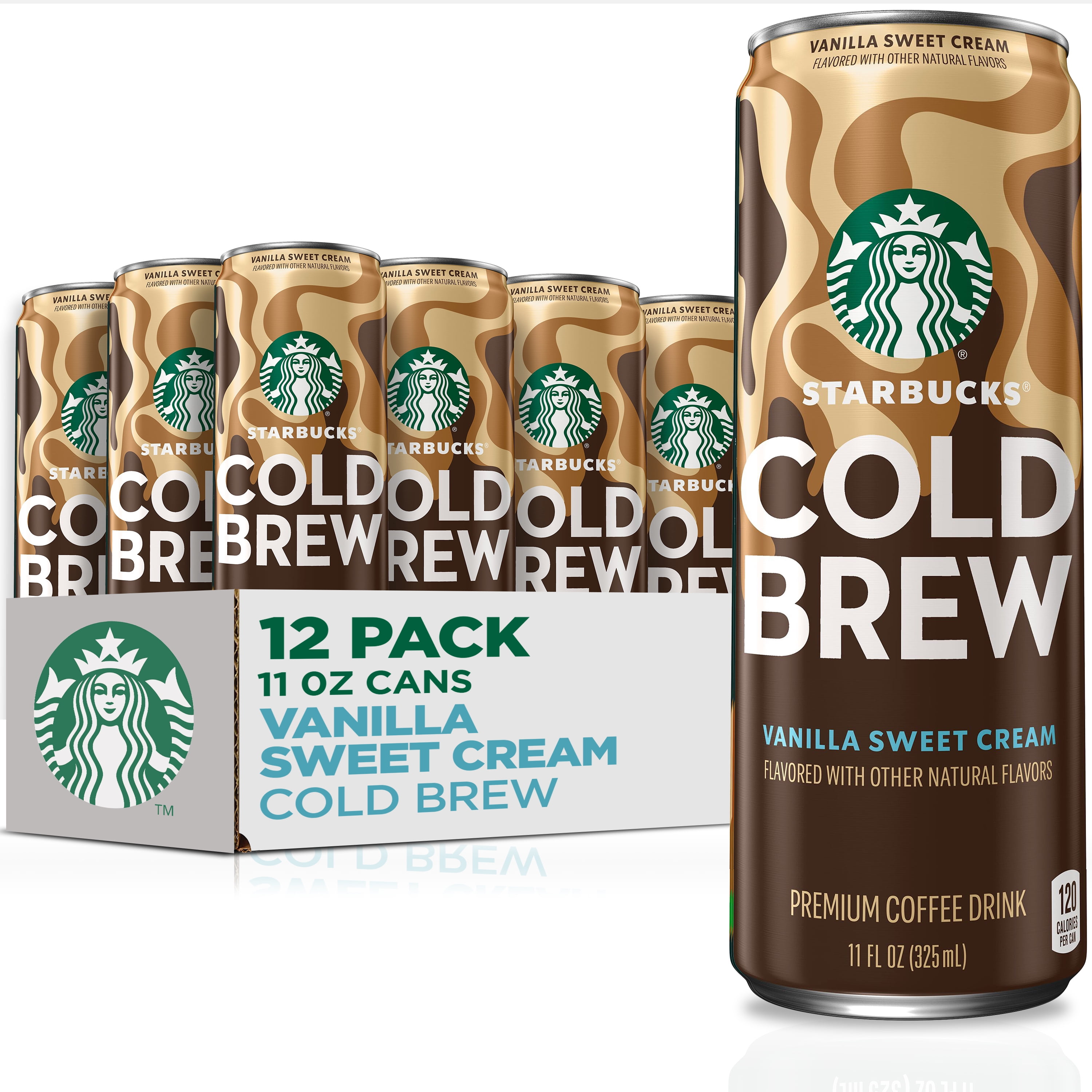 Starbucks Cold Brew Coffee, Vanilla Sweet cream, 11 fl oz Cans (12 Pack), Premium Coffee Drink, Iced Coffee