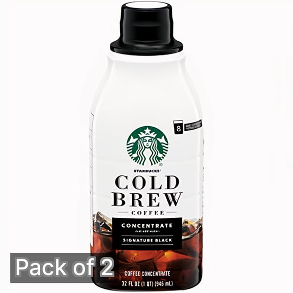 Starbucks Cold Brew Coffee Concentrate, Signature Black 32 fl oz Bottle (Pack of 2)