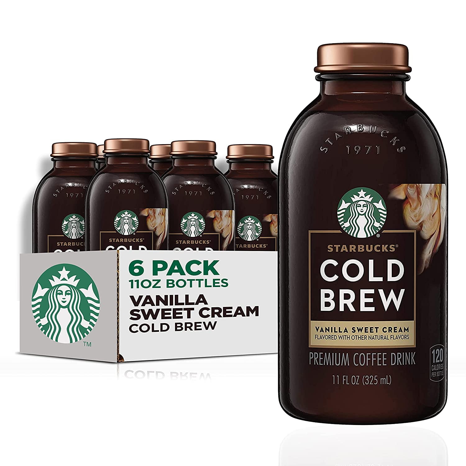 Starbucks Cold Brew Vanilla Sweet Cream Premium Coffee 11 oz glazen fles 6 tel