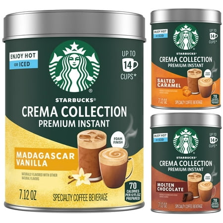 Starbucks Crema Collection Variety Pack Salted Caramel, Madagascar Vanilla, & Molten Chocolate, Starbucks Premium Instant 3 Pack 7.12oz