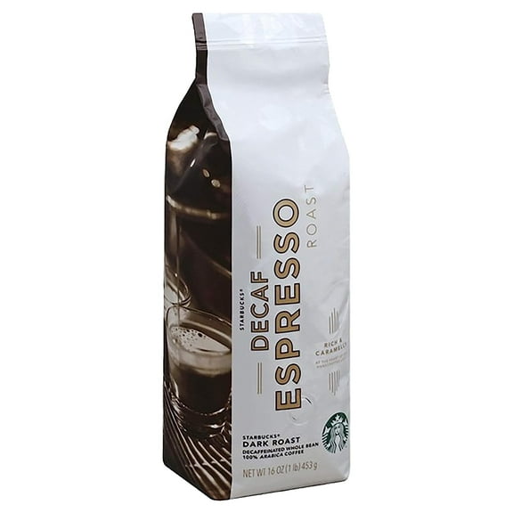 Starbucks' DECAF ESPRESSO - Dark Roast, Decaffeinated, 100% Arabica Coffee, Rich & Caramelly - Whole Bean, 16oz (1 LB)