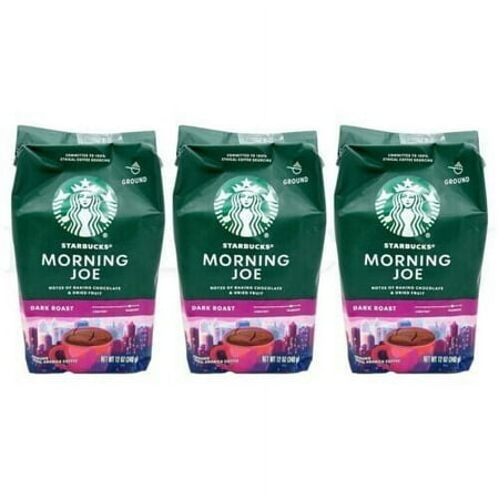Starbucks Dark Roast Ground Coffee Morning Joe 100% Arabica 12 oz 3 PACKS