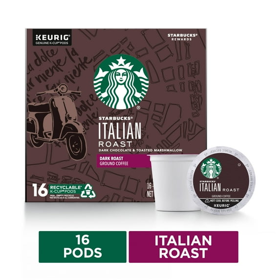 Starbucks Dark Roast K-Cup Coffee Pods — Italian Roast for Keurig Brewers — 1 box (16 pods)