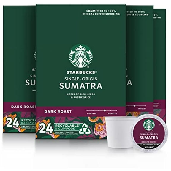 Starbucks Dark Roast K-Cup Coffee Pods Sumatra For Keurig Brewers, 24 Count (Pack Of 4)