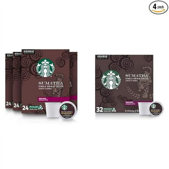 Starbucks Dark Roast K-Cup Coffee Pods — Sumatra for Keurig Brewers — 4 boxes (96 pods total) & Dark Roast K-Cup Coffee Pods — Sumatra for Keurig Brewers — 1 box (32 pods)
