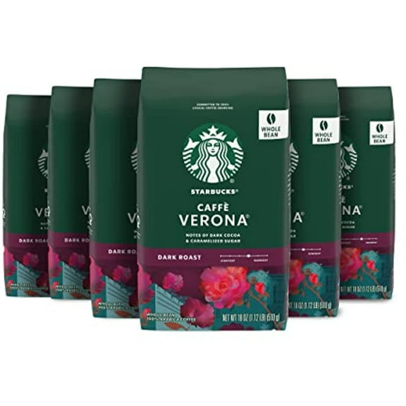Starbucks Dark Roast Whole Bean Coffee  Caffe Verona  100% Arabica 6 Bags (18 Oz. Each)