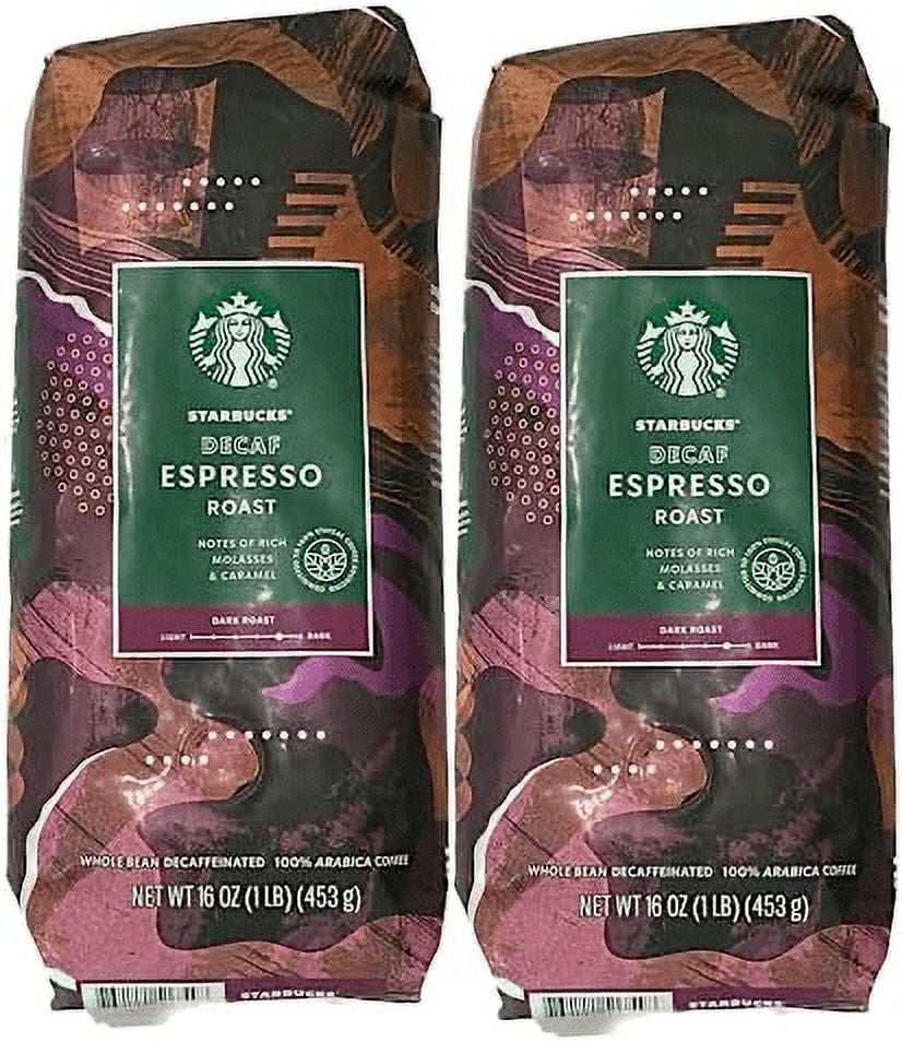 Starbucks Decaf Espresso Roast Whole Bean 2 - 1 LB Bags, Dark Roast