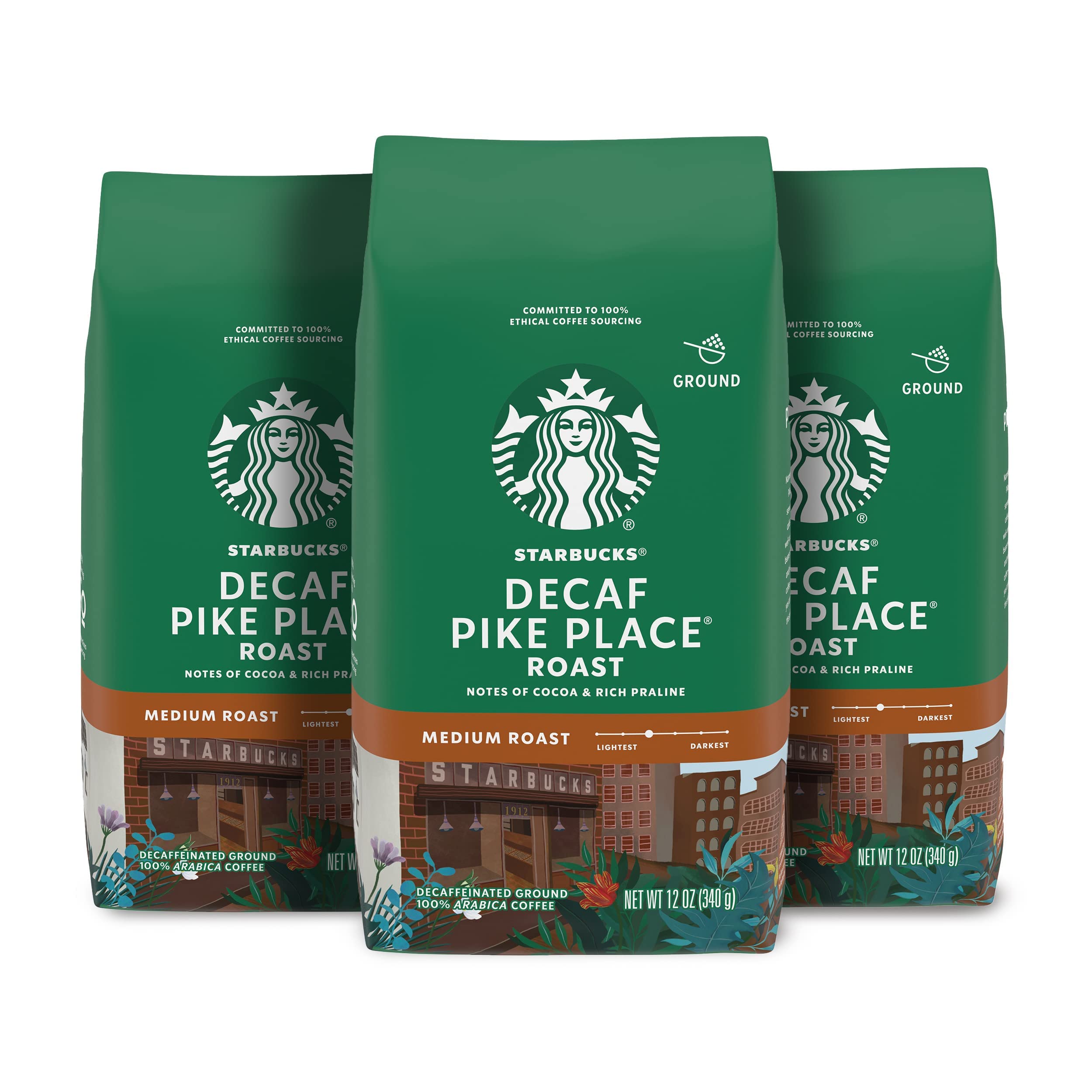 Starbucks Decaf Ground Coffee, Pike Place Roast, 100 Arabica