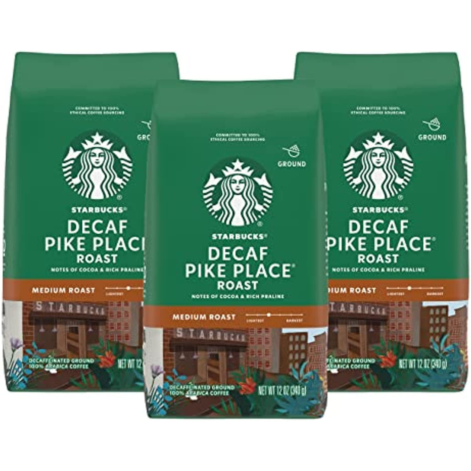 Starbucks Decaf Ground Coffee, Pike Place Roast, Medium Roast