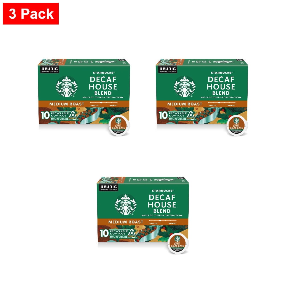 Starbucks Decaf House Blend Medium Roast K-Cup Coffee Pods 10 ct - 3 Pack