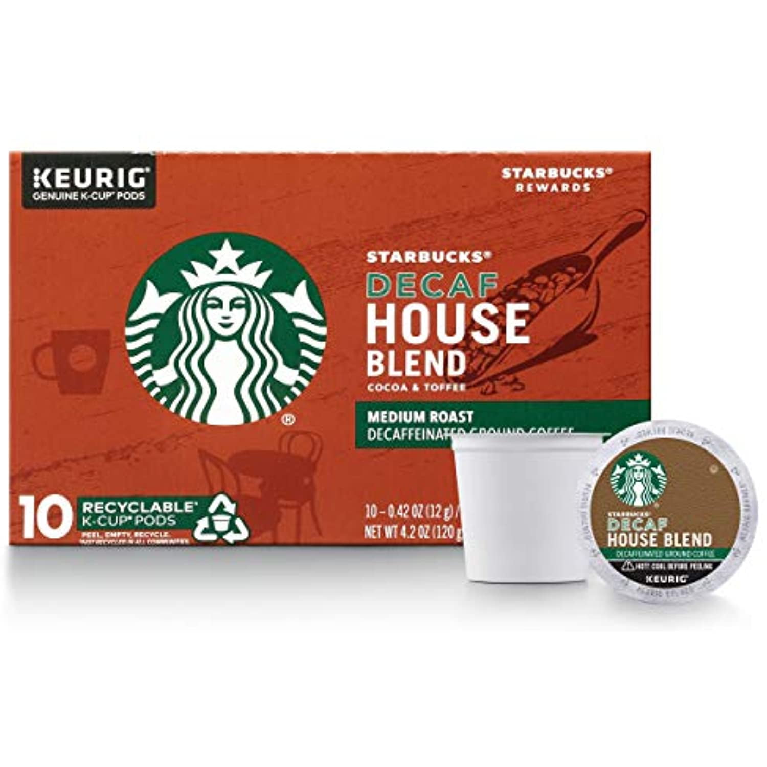 Starbucks Decaf K-Cup Coffee Pods — House Blend For Keurig Brewers — 1 Box (10 Pods)