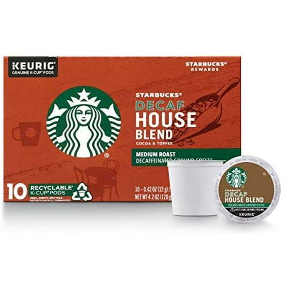 Starbucks Decaf K-Cup Coffee Pods House Blend For Keurig Brewers 1 Box (10 Pods)