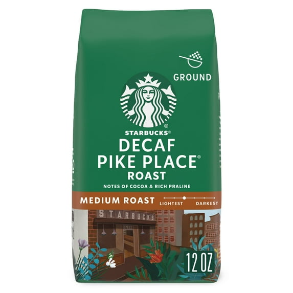 Starbucks Decaf Pike Place Roast, Ground Coffee, Medium Roast Hot or Iced Coffee, 12 oz