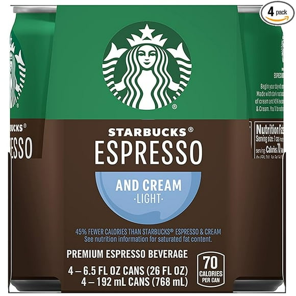 Starbucks Double Shot Espresso, Espresso & Cream Light, Coffee Drink (4 Count, 6.5 Fl Oz Each)
