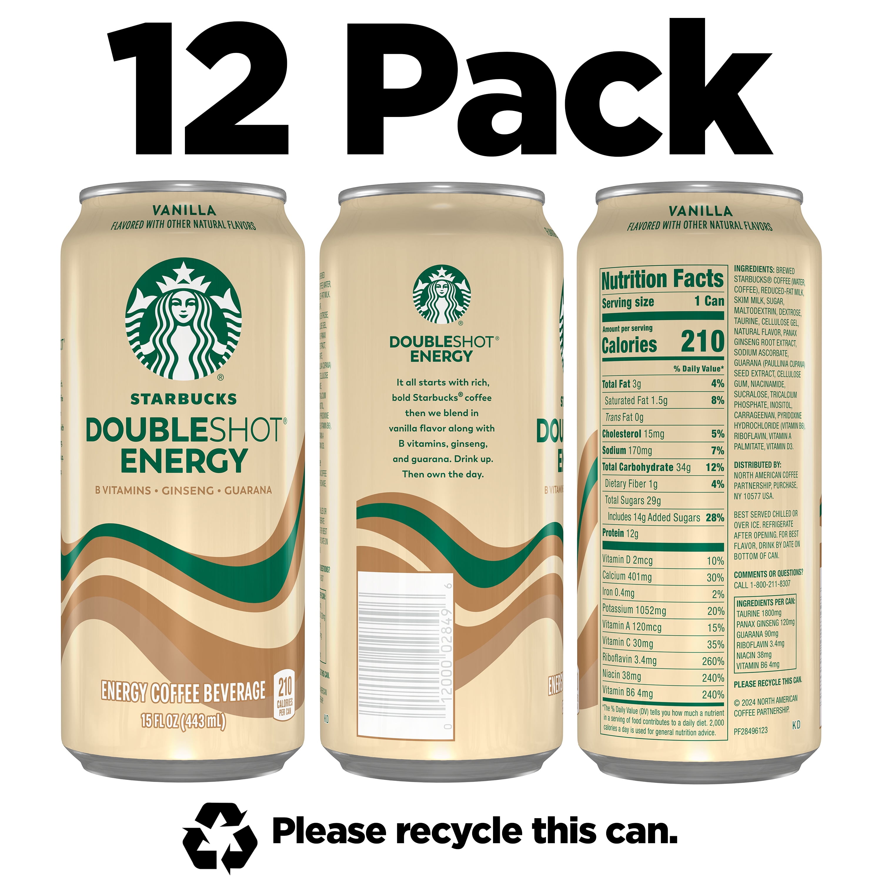 Starbucks, Doubleshot Energy Coffee, Vanilla, 15 Fl Oz (Pack of 12)