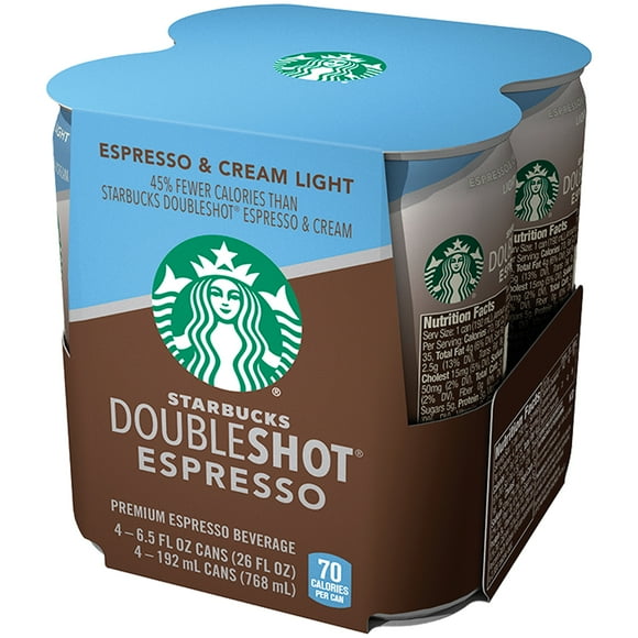 Starbucks Doubleshot Espresso, Espresso & Cream Light, 6.5 oz Cans, 4 Count