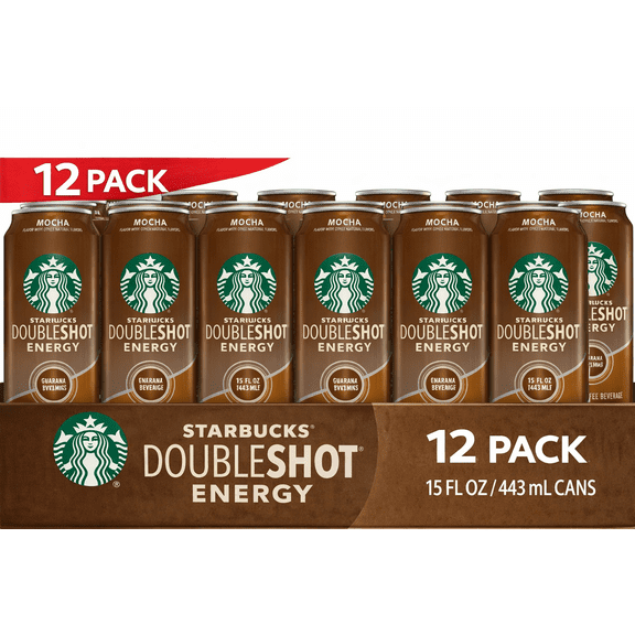 Starbucks Doubleshot Mocha Energy Coffee Drink, 12 Pack 15 fl oz Cans Ready-to-Drink Coffee Beverage