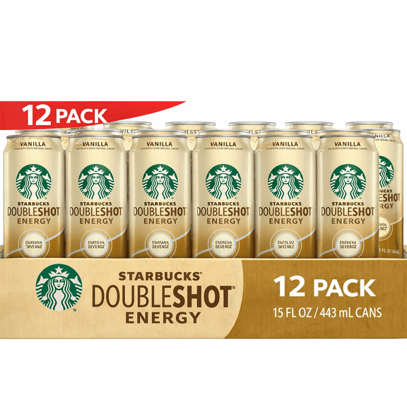 Starbucks Doubleshot Vanilla Iced Coffee Energy Drink, 12 Cans Pack, 15 oz Each Ready-to-Drink Coffee Beverage