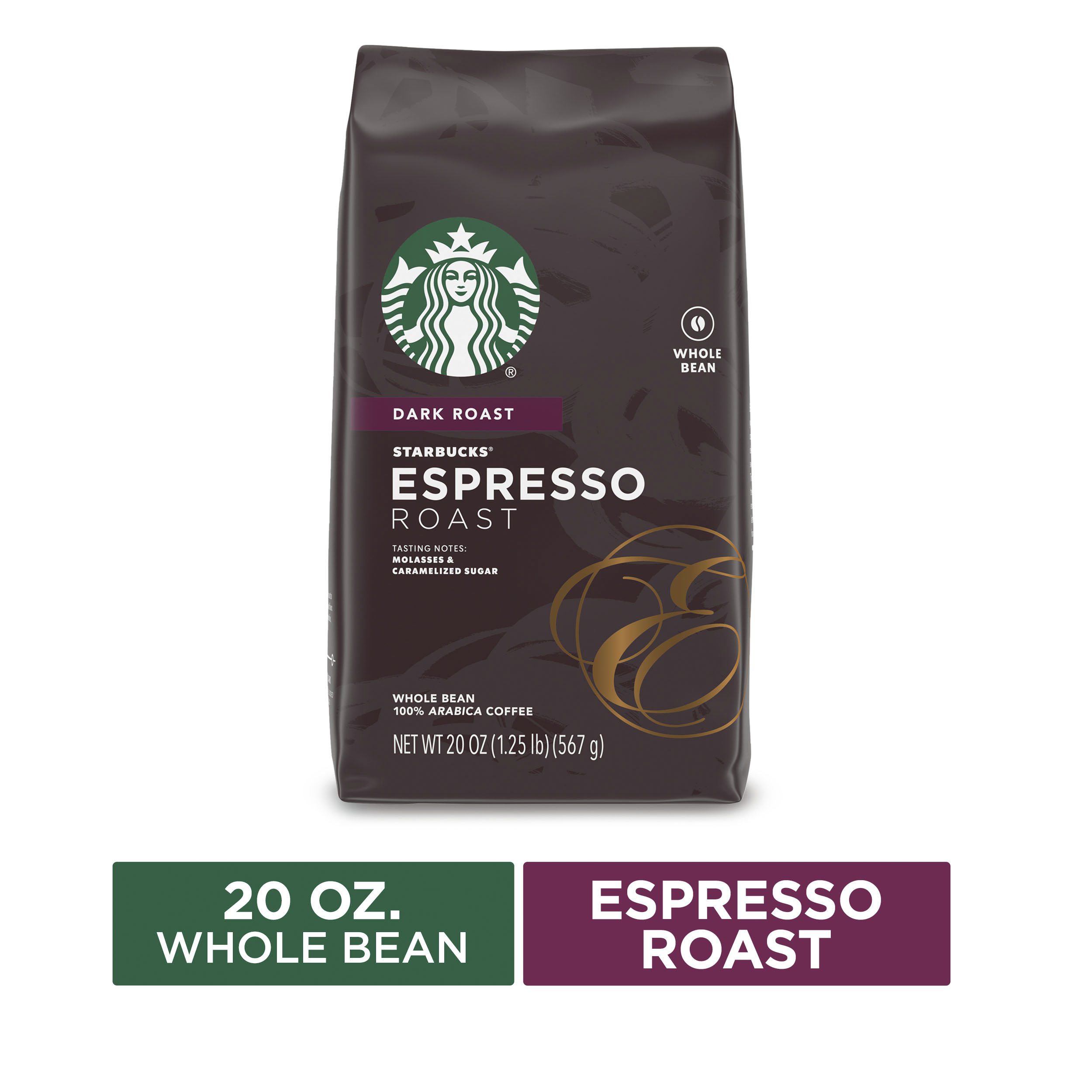 Starbucks Espresso Dark Roast Whole Bean Coffee, 20 Oz, Bag - image 1 of 6