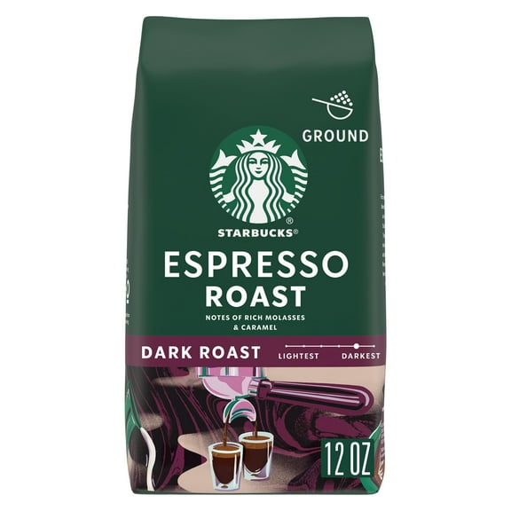 Starbucks Espresso Roast, Ground Coffee, Dark Roast Hot or Iced Coffee, 12 oz