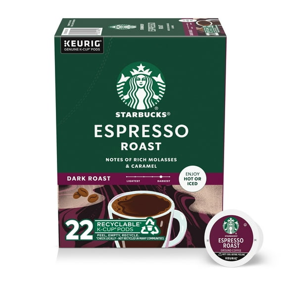 Starbucks Espresso Roast, Hot or Iced Coffee, Dark Roast K-Cup Coffee Pods, 22 Count