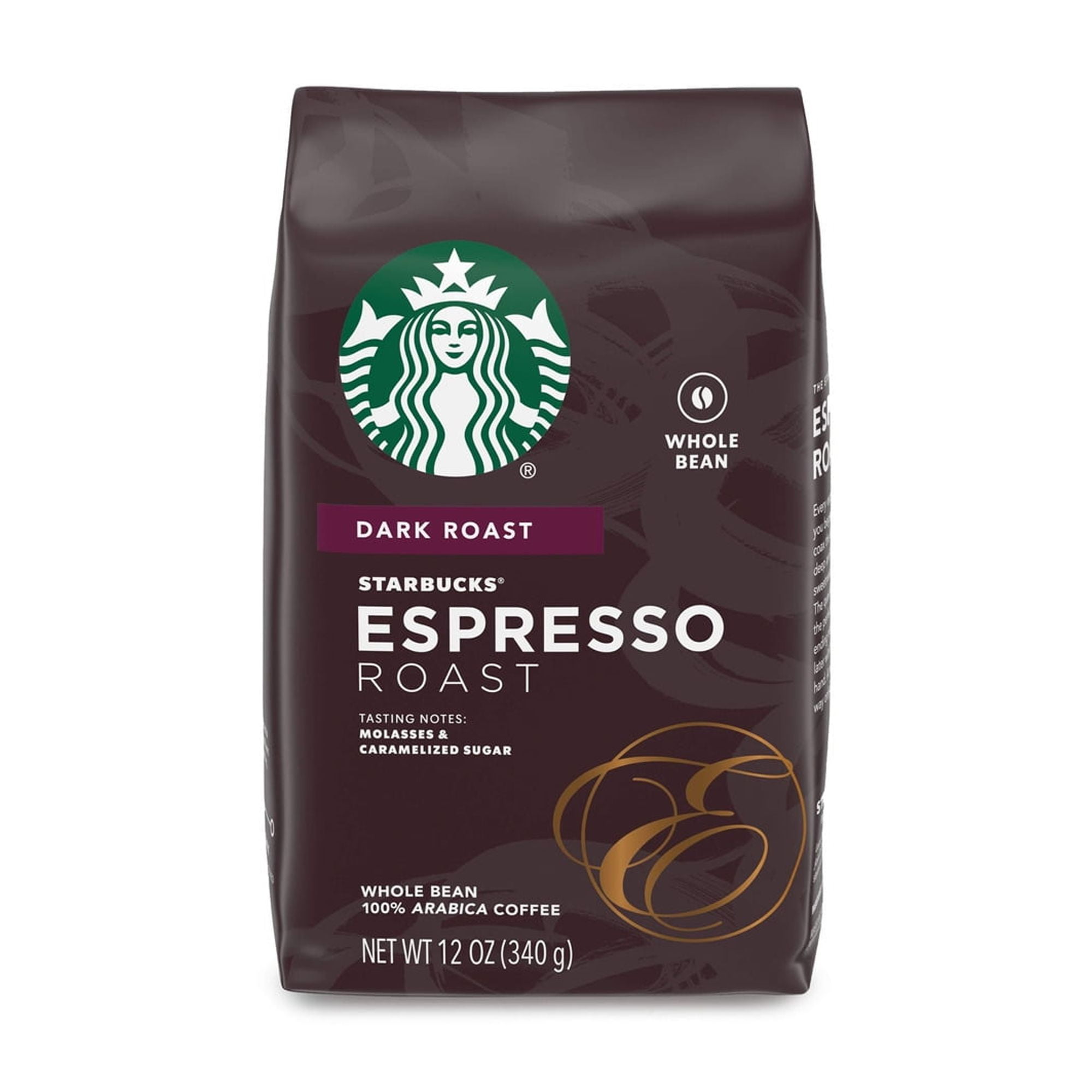 Starbucks Espresso Roast Dark Roast Whole Bean Coffee 12 oz (Pack of 60)