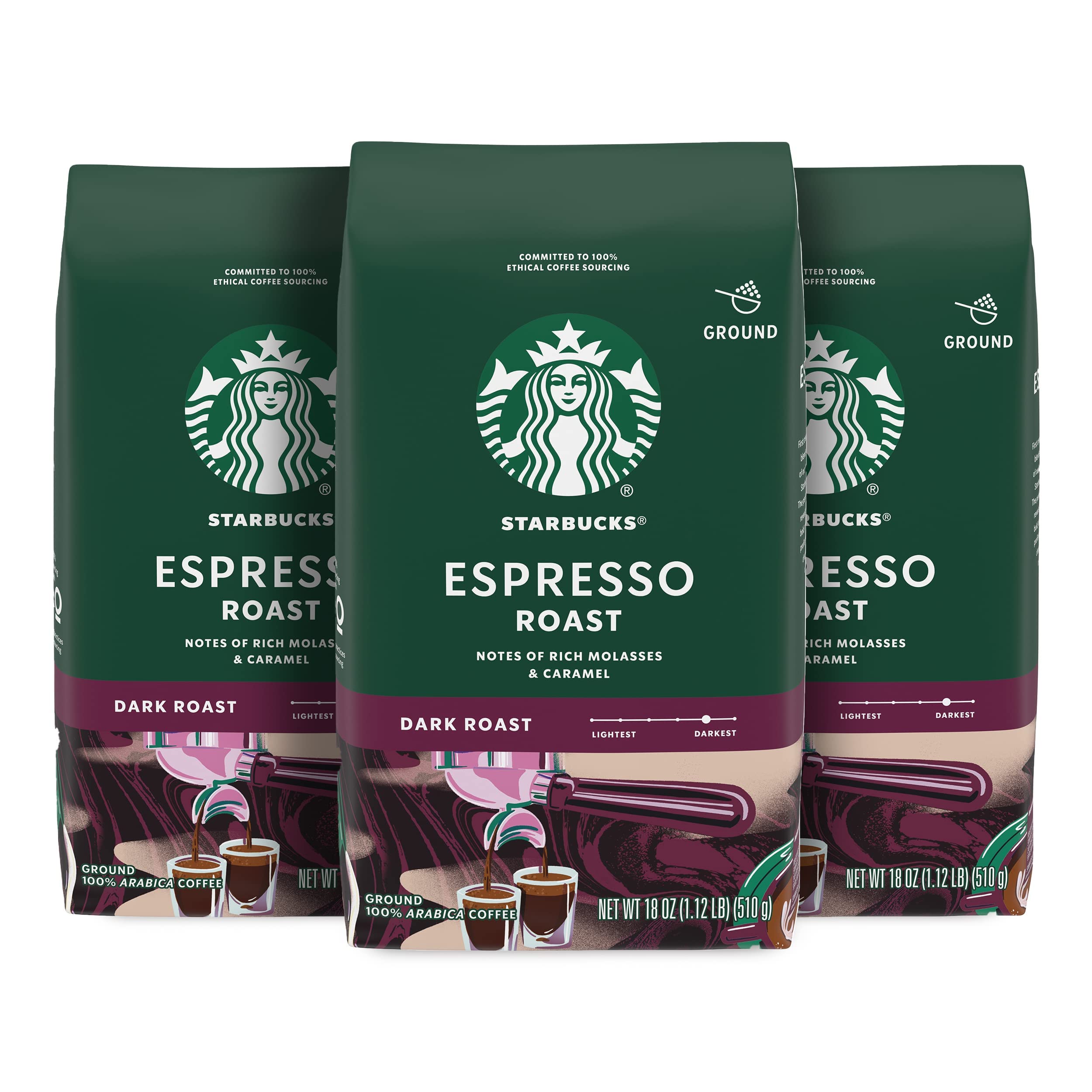 Starbucks Espresso Roast Ground Coffee 3X18oz Multipack