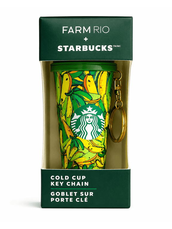 FARM Rio Mini Cold Cup Keychain Tropical Banana Print Collectible Backpack & Purse Charm