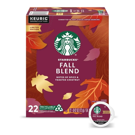 Starbucks Fall Blend K-Cup Coffee Pods, Medium Roast, 100% Arabica, 1 Box (22 Pods)