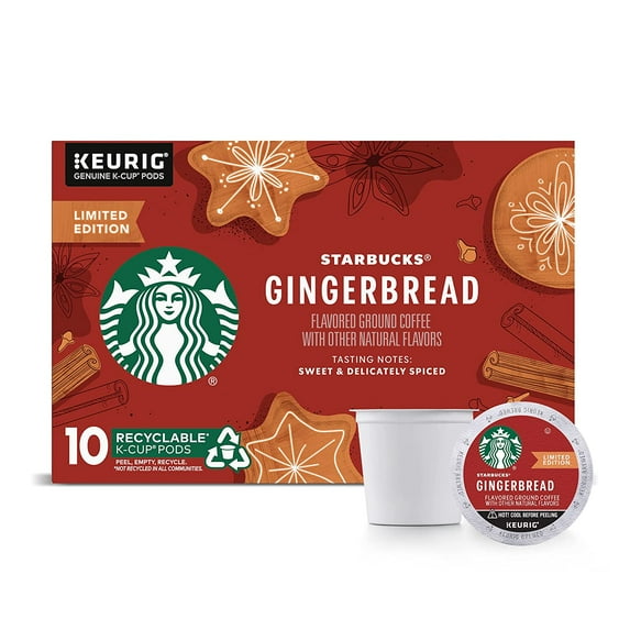 Starbucks Flavored Coffee K-Cup Pods, Gingerbread for Keurig Brewers, Holiday Limited Edition, 10 Count