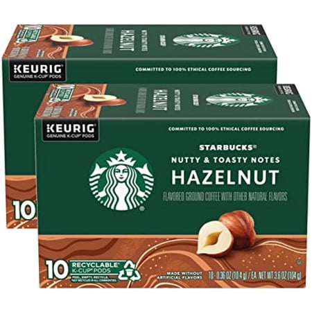 Starbucks Flavored Coffee K-Cup Pods, Hazelnut Flavored Coffee, Made Without Artificial Flavors, Keurig Genuine K-Cup Pods, 10 Ct K-Cups/Box (Pack Of 2 Boxes)