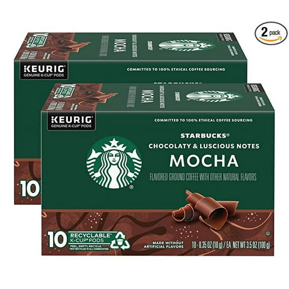Starbucks Flavored Ground Coffee K-Cup Pods, Mocha, Flavored Coffee with Other Natural Flavors, Recyclable K-Cup Pods, 10 K-Cup Pods/Box (Pack of 2 Boxes)