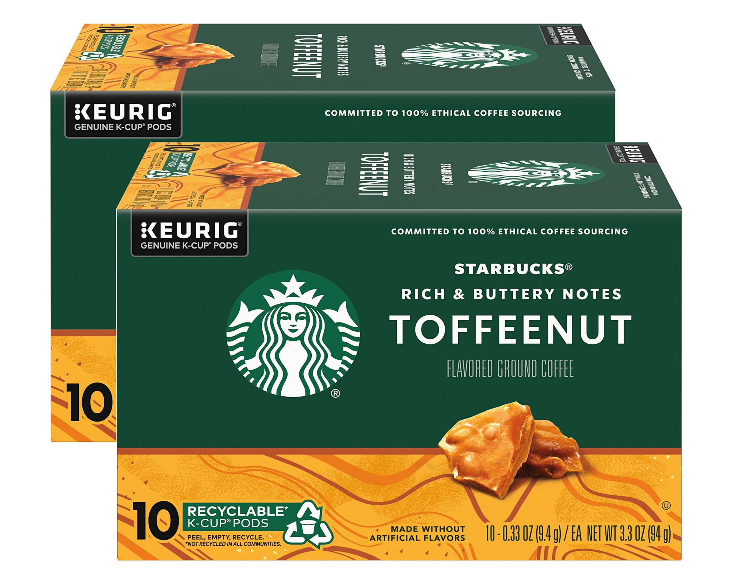 Pack of 2 - Starbucks Coffee Company Starbucks Flavored Ground Coffee K-Cup Pods, Toffeenut, Signature Collection, 100% Arabica Coffee, Recyclable K-Cups, 10 K-Cup Pods/Box (Pack Of 2 Boxes)