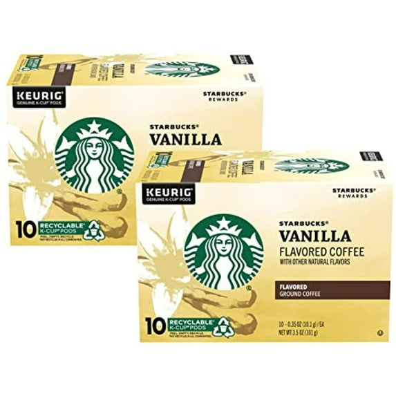 Starbucks Flavored Ground Coffee K-Cup Pods, Vanilla, Flavored Coffee With Other Natural Flavors, Recyclable K-Cups, 10 K-Cup Pods/Box (Pack Of 2 Boxes)