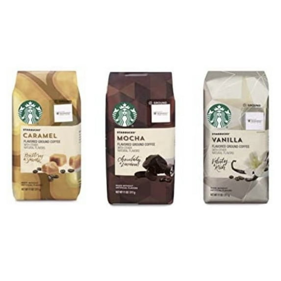 Starbucks Flavored Ground Coffee - Variety Pack - (11 oz each) Vanilla, Mocha and Caramel (3 bags)