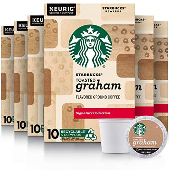 Starbucks Flavored K-Cup Coffee Pods, Toasted Graham For Keurig Brewers, 10 Count (Pack Of 6)